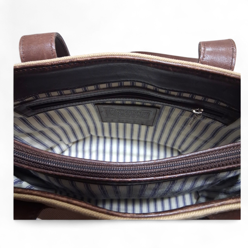 Vintage Coach Greenwhich Tote 6134 Khaki Twill and Mahagony Leather - Picture 7 of 13